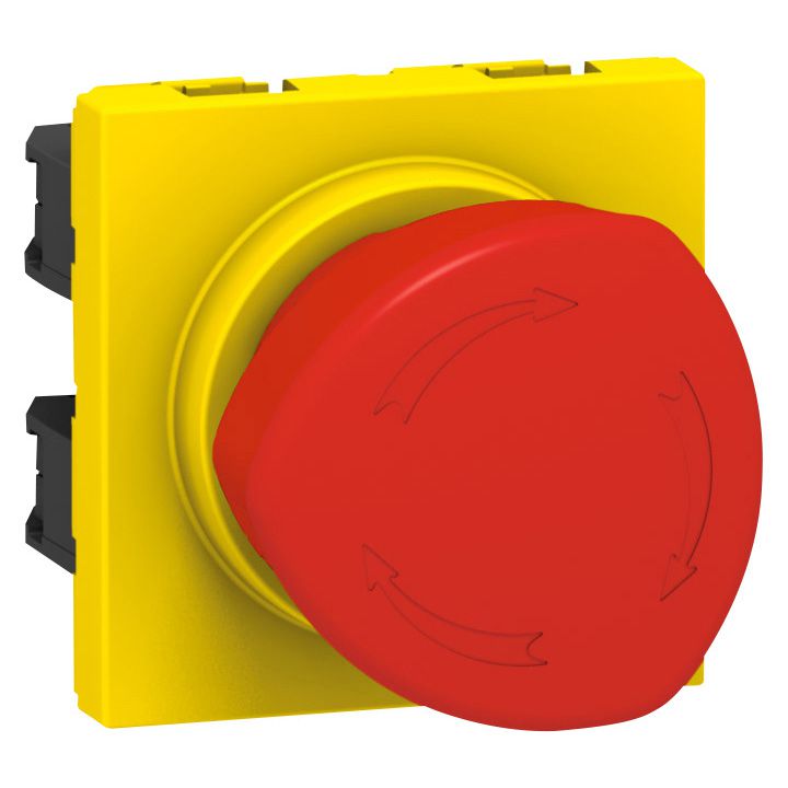 Poussoir coup de poing arrêt d'urgence Mosaic 2 modules NO+NF 3A 250V~ déverrouillable par 1/4 de tour - rouge et jaune-image